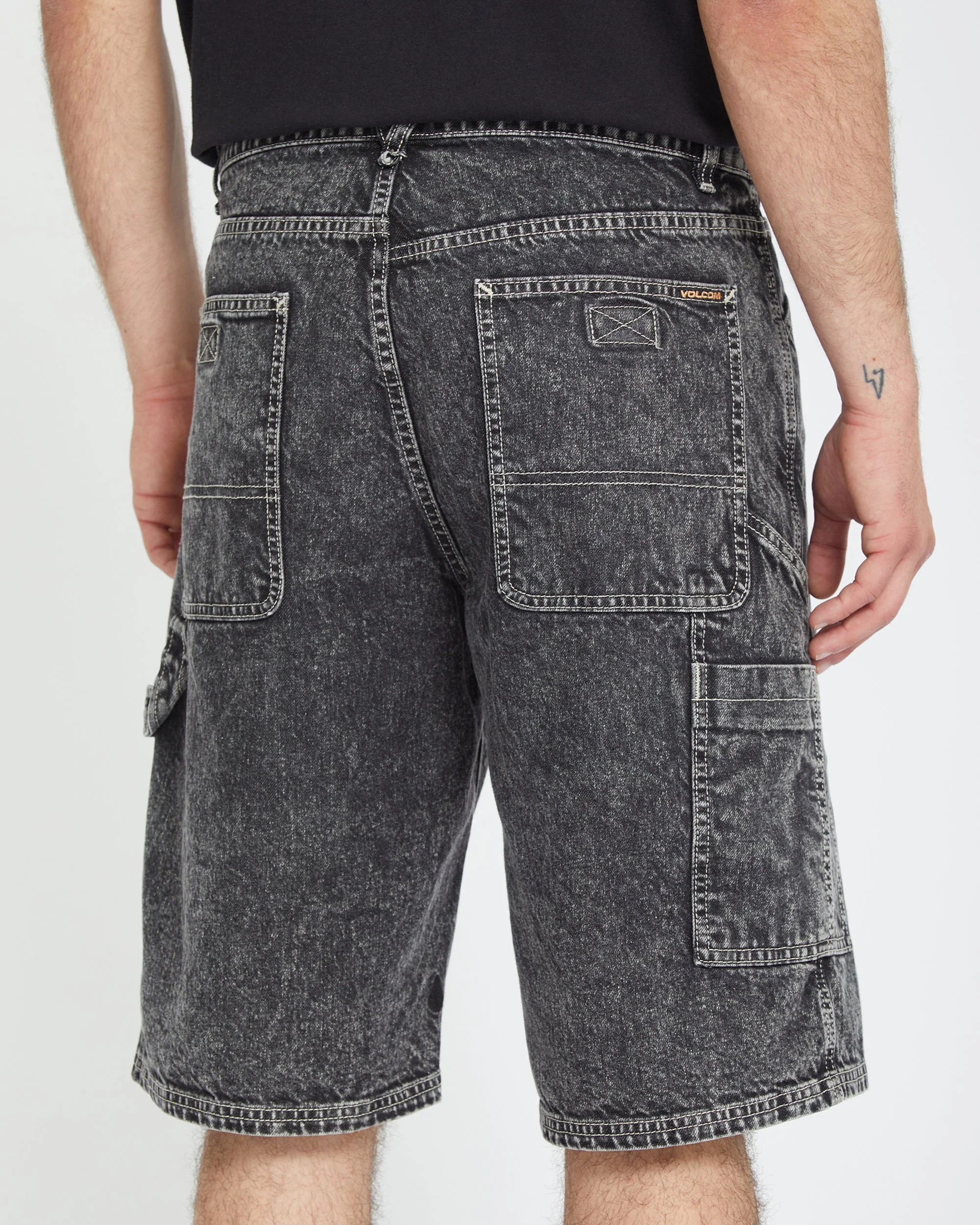 Short Labored Denim Utility - LIGHT ACID BLACK - Image 4