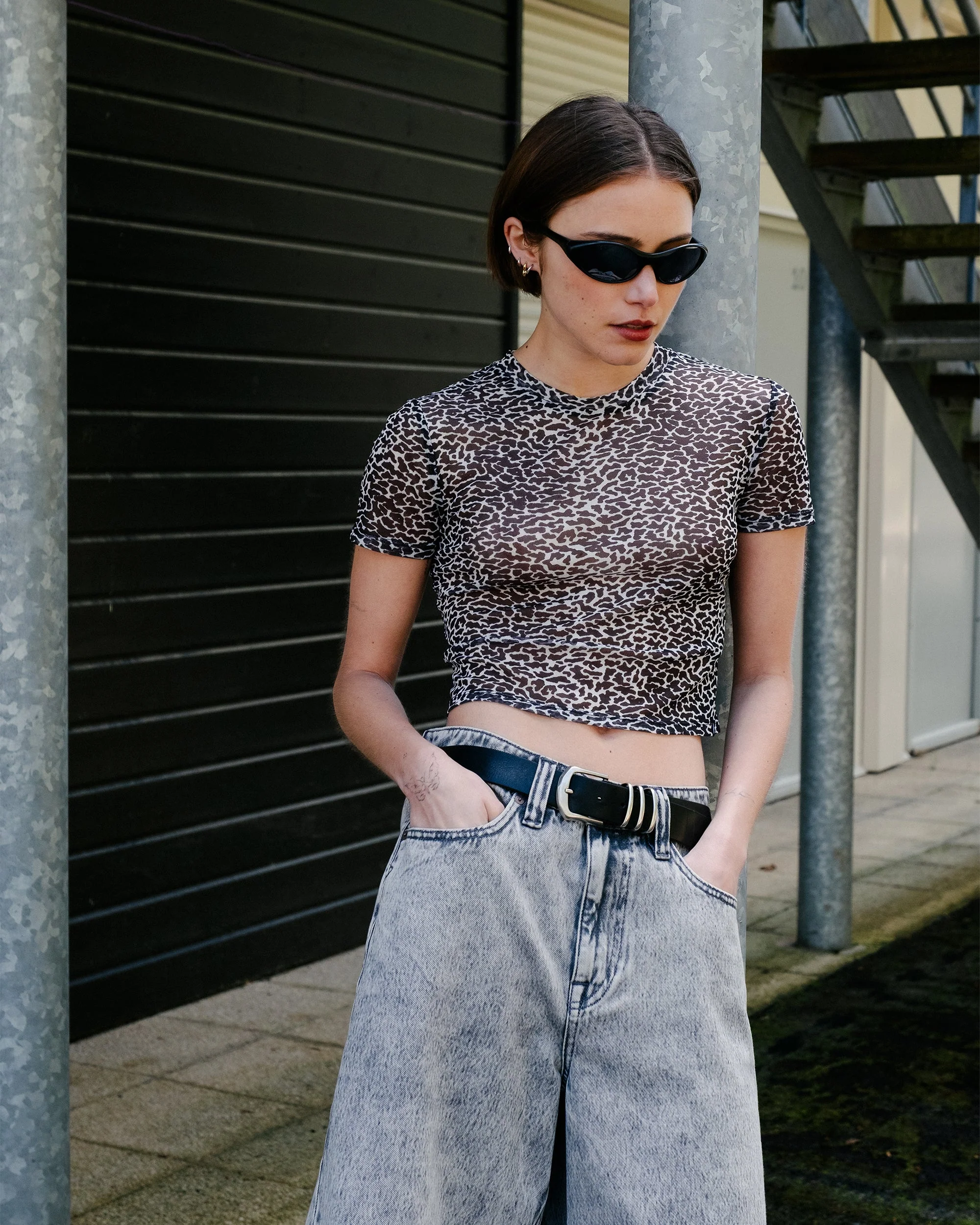 Top Rawly Knit Mesh - Black White - Image 5