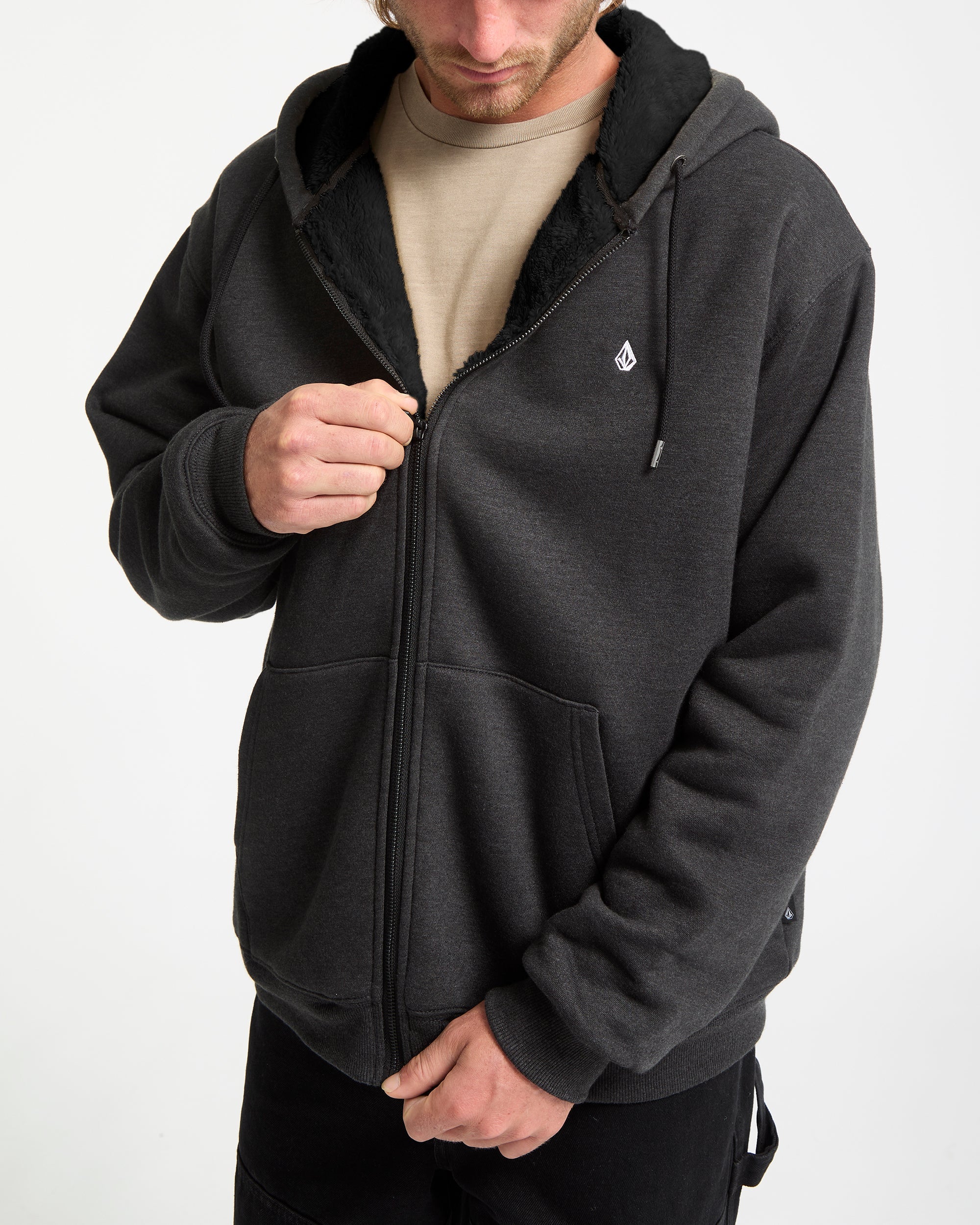 Sweat À Capuche Sherpa Single Stone - Heather Black - Image 5