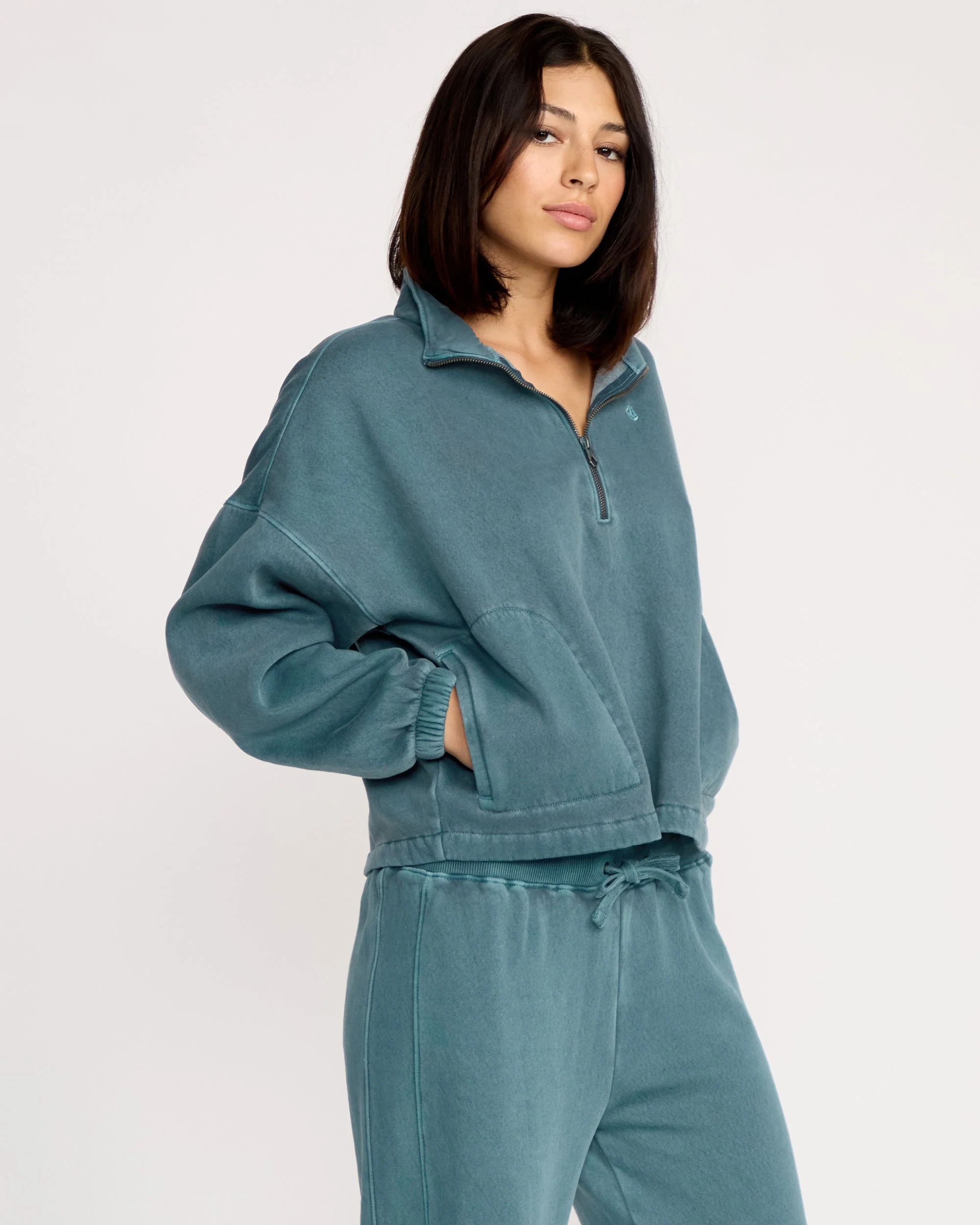 Sweatshirt Col Zippé Stone Soft - Emerald Green - Image 5