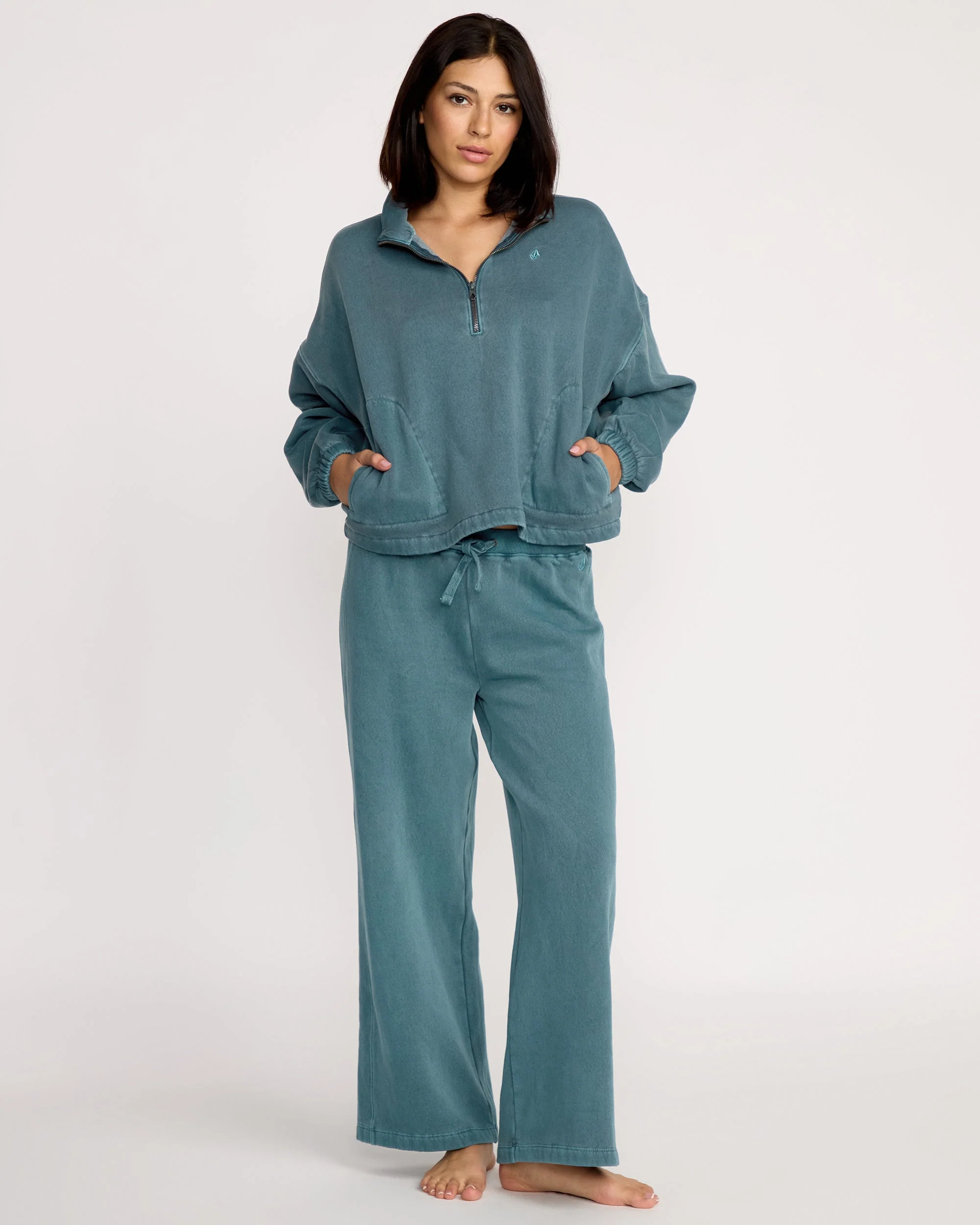 Sweatshirt Col Zippé Stone Soft - Emerald Green - Image 6